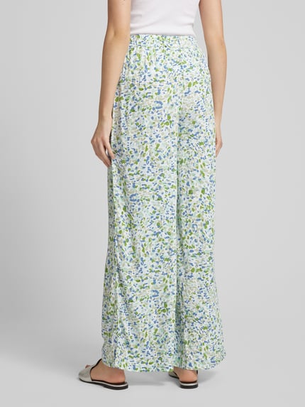 VILA Wide leg stoffen broek met all-over print, model 'POVA' Rietgroen - 5