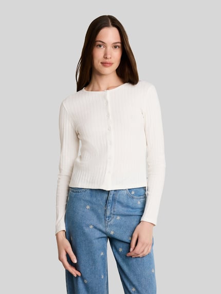 Tom Tailor Denim Slim Fit Strickjacke aus Baumwoll-Mix Offwhite 4