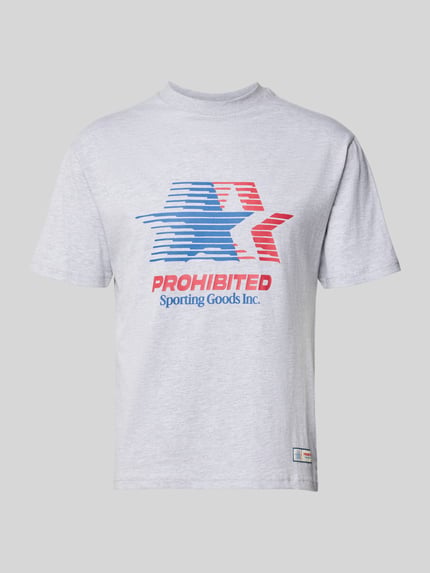 Produktfoto, lichtgrijs heren T-shirt met labelprint, ronde hals, puur katoen, slim fit, ruglengte maat M 67 cm, T-shirt met Label-Print en Rundhalsausschnitt van PROHIBITED