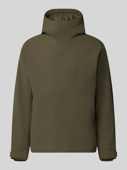 Produktfoto, oliwkowozielona kurtka z kapturem Model 'KEEN' od JACK & JONES, krój regular fit, patki przy mankietach, zamek błyskawiczny ukryty, długość tyłu w rozmiarze M: 72 cm, szerokość ramion w rozmiarze M: 49 cm, szerokość klatki piersiowej w rozmiarze M: 60 cm, długość rękawów w rozmiarze M: 68 cm