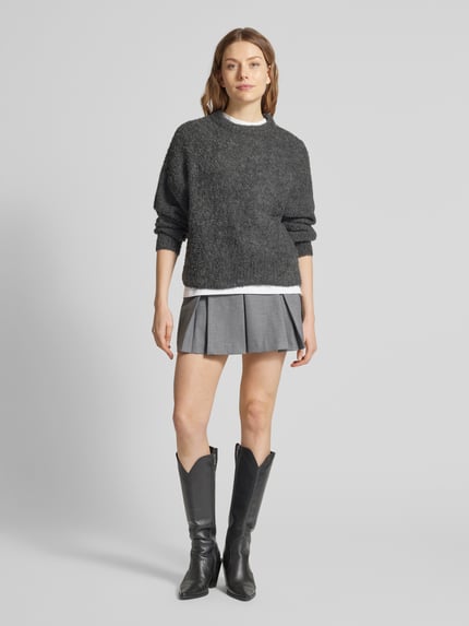 PIECES Regular Fit Strickpullover mit Wollanteil Modell 'NATHERINE' Anthrazit 1