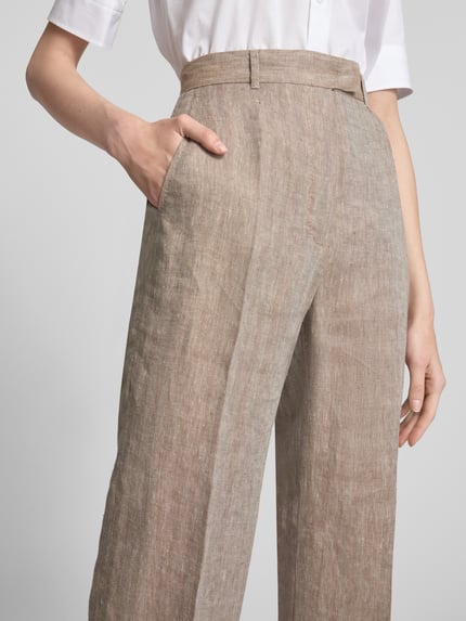 Max Mara Studio Straight Leg Leinenhose mit Bügelfalten Modell 'SATIRA' Mud 3