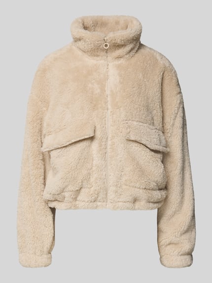 Produktfoto, Loose Fit Fleecejacke mit Stehkragen Modell 'ANNA CONTACT' von Only, beige, unifarben, Kunstwebfell, elastische Abschlüsse