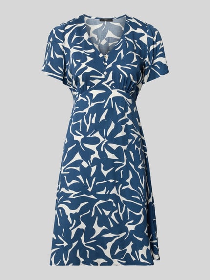 Produktfoto, Knielanges Kleid aus Viskose mit V-Ausschnitt von Zero in Blau-Weiß mit Allover-Look, A-Linie, Knopfleiste, reine Viskose
