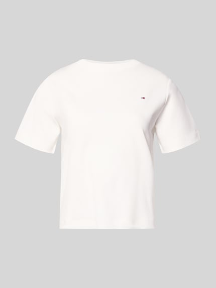 Produktfoto, Boxy Fit T-shirt uit puur katoen van Tommy Hilfiger, look: effen kleuren, pasvorm: boxy fit, gestikt logo, ronde hals, korte mouw, materiaalverwerking: interlock