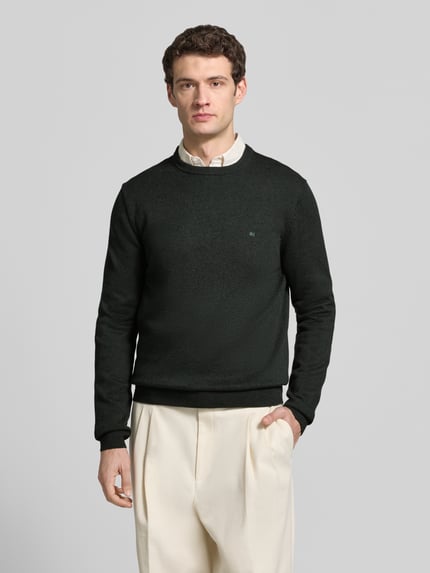 Christian Berg Men Regular fit gebreide pullover van mix van katoen en wol Donkergroen gemêleerd - 4