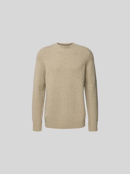 Produktfoto, Relaxed Fit Pullover in Strick-Optik von Forét aus elastycznej mieszanki bawełny, optyka bouclé, beżowy kolor, okrągły dekolt, długość tyłu w rozmiarze M: 66 cm