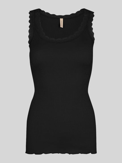 Soyaconcept Tanktop aus Seide mit Spitzenbesatz Black 2