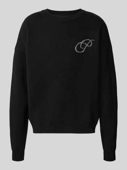 Produktfoto, Relaxed Fit Strickpullover aus reiner Baumwolle von PROHIBITED in Schwarz, lockere Passform, gerippte Abschlüsse, Label-Stitching.