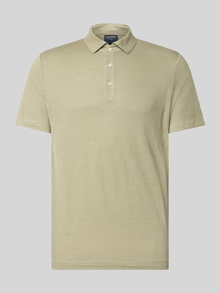Produktfoto, Regular Fit Poloshirt aus leinen-elastaan-mix von OLYMP Level Five, heren poloshirt met knoopsluiting, 1/2-mouwen, ruglengte maat M 70 cm, lichtgroen, fijne structuur, effen kleur