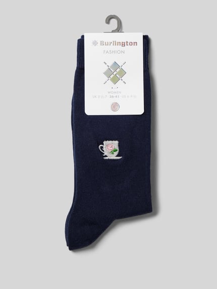 Burlington Sokken met labeldetail model 'BRIT' Donkerblauw - 3