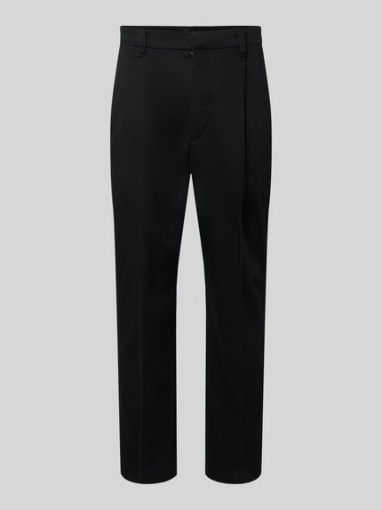 Produktfoto, Regular Fit Chino aus katoenmix Model 'TAAMIR PLEATED' van Armedangels, look: effen, regular fit pasvorm, mid waist, logostitching, riemlussen, sluiting met haakje en verborgen ritssluiting, achterzakken, zijsteekzakken, katoenmix.