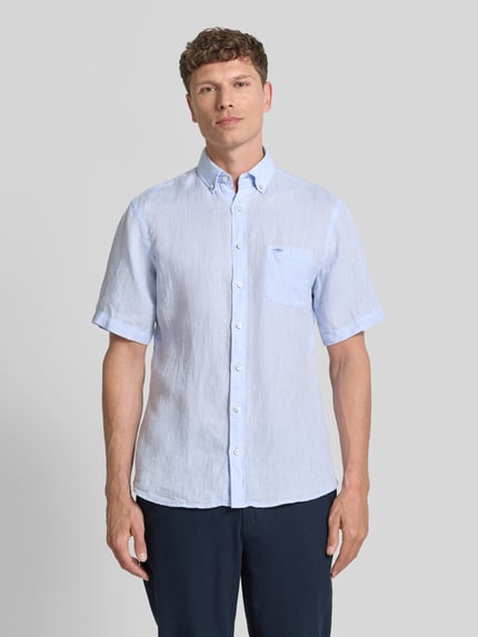 Fynch-Hatton Regular Fit Leinenhemd mit Button-Down-Kragen Hellblau 4
