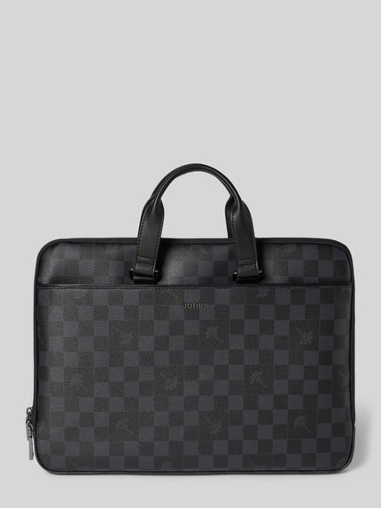 Produktfoto, Laptoptasche mit Logo-Print Modell 'Cort. Piazza Janus' von JOOP! in dunklem Karo-Muster und glatter Lederstruktur, Herren Laptoptasche von JOOP! COLLECTION