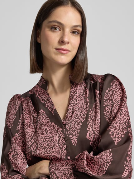 Neo Noir Regular Fit Langarmbluse mit V-Ausschnitt Dunkelbraun 3