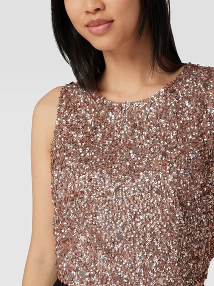 Lace & Beads Korte top met pailletten Mauve - 3