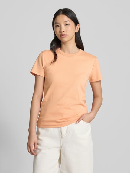 OPUS T-Shirt mit geripptem Rundhalsausschnitt Modell 'Samun' Orange 4