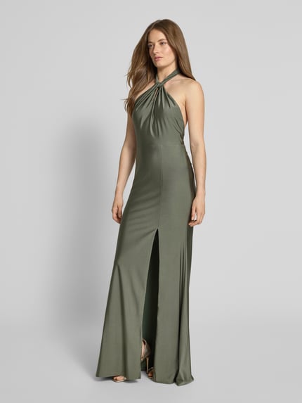 Laona Neckholder-Abendkleid mit Knotendetail und Gehschlitz Oliv 1