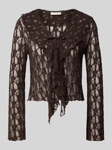 Produktfoto, blouse met lange mouwen Bluse mit Stretch-Anteil Modell 'Reddy' van FREE/QUENT, Materiaalmix met stretch, getailleerd, mesh, vetersluiting, bruin, transparant met structuur