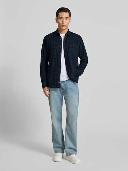 LERROS Regular Fit Freizeithemd aus Cord mit Kentkragen Marine 1