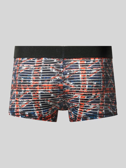 Produktfoto, Trunks mit elastischem Logo-Bund Modell 'Malcom' von HOM im modernen Streifenmuster, Material-Mix mit Stretch-Anteil, körpernaher Schnitt