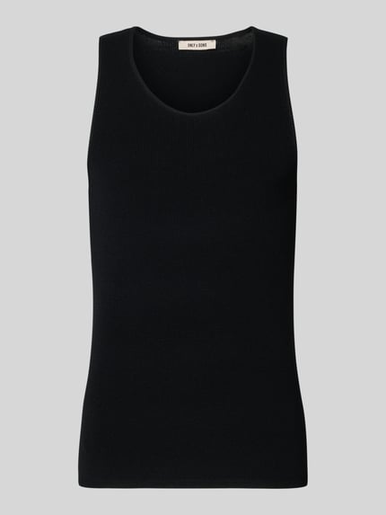 Produktfoto, Regular Fit Tank Top aus Viskose-Mix Modell 'CHRIS' von Only & Sons, schwarz, Feinstrick, breite Träger, gerippter Abschluss
