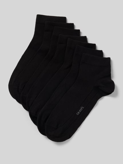 Produktfoto, Socken mit Label-Print im 7er-Pack von camano in Schwarz, Baumwoll-Mix mit Stretch-Anteil, gerippter Abschluss, körpernaher Schnitt.