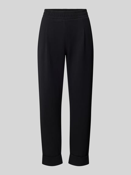 Produktfoto, schwarze Sweatpants mit elastischem Bund von Christian Berg Woman, Material-Mix mit Modal-Anteil, Regular Fit, Bundfalten, glatte Textur.