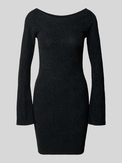 Produktfoto, Knielanges Kleid mit Rundhalsausschnitt Modell 'GILLY' von NOISY MAY®, schwarzer Material-Mix mit Stretch, figurbetonter Schnitt