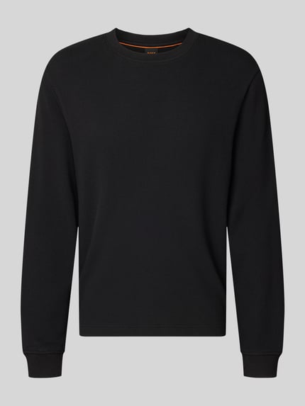Productfoto, Regular Fit Langarmshirt aus Baumwoll-Mix Modell 'WE-TEMPEST' van BOSS Orange, look: effen, labelpatch, ronde hals, lange mouwen, mouwboord geribd, materiaalverwerking: fijnrib.