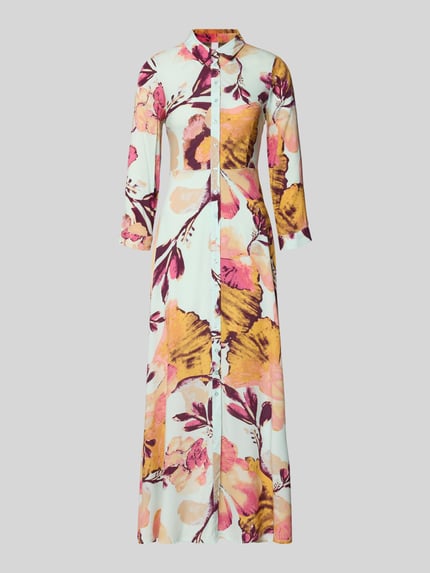 Produktfoto, Hemdblusenkleid aus Viskose mit Knopfleiste Modell 'SAVANNA' von YAS, bunt gemustert, A-Linie, Maxilänge, Allover-Look