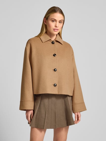 Jake*s Collection Relaxed fit jack met wol en platte kraag Camel - 4