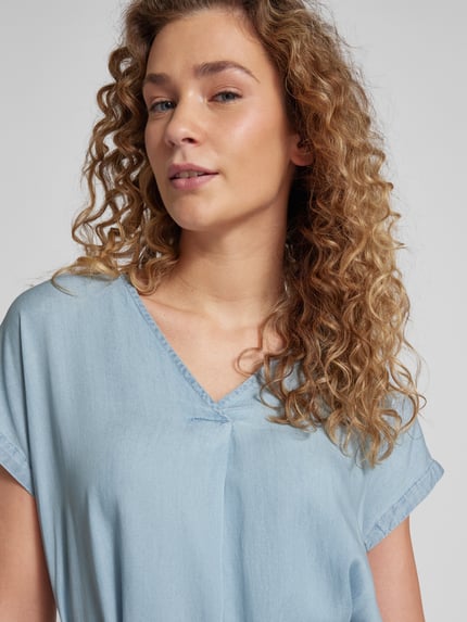 FREE/QUENT Knielange jurk met V-hals van lyocell, model 'Carly' Lichtblauw - 3