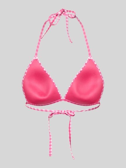 Produktfoto, Bikini-Oberteil mit Vichy-Karo und Schnürung von Jake*s Casual in Pink mit weißen Karos, Material-Mix mit Stretch, körpernah