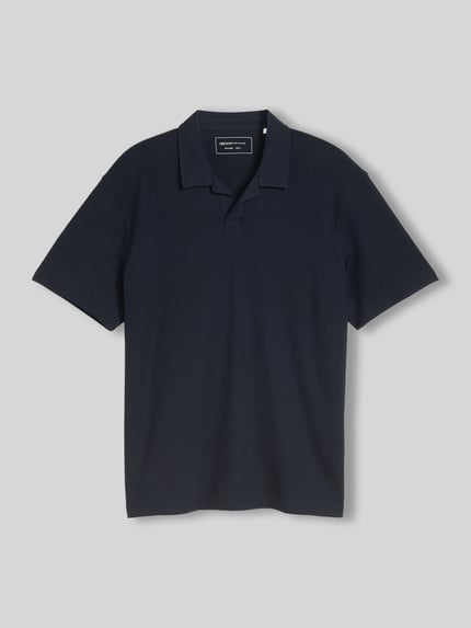 Productfoto, Relaxed Fit Poloshirt aus Baumwoll-Mix van Tom Tailor Denim, uni, polokraag, V-hals, korte mouw, piqué, katoenmix.