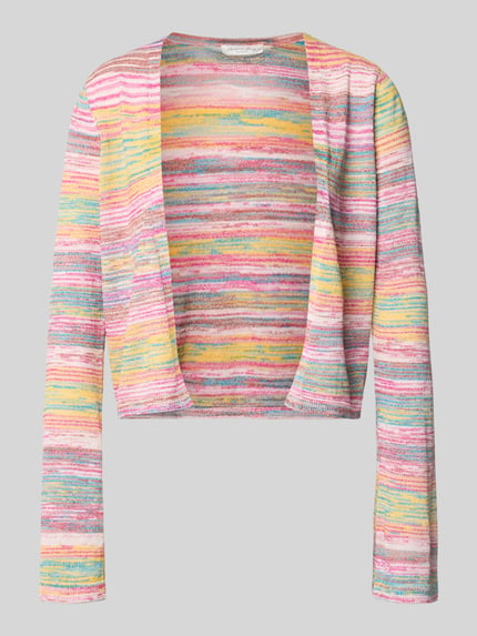 Produktfoto, Cardigan aus Viskose-Mix mit offener Front von Christian Berg Woman in bunten Streifen, Regular-Fit, Rundhalsausschnitt, Damen, Rückenlänge bei Größe S 48 cm, Ärmellänge 64 cm
