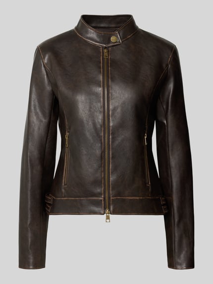Produktfoto, Jacke in Leder-Optik Modell 'Tess' von Liu Jo White, braun, taillierte Passform, Zweiwege-Reißverschluss, Reißverschlusstaschen