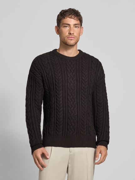 Jake*s Studio Men Strickpullover mit Zopfmuster Dunkelbraun 4
