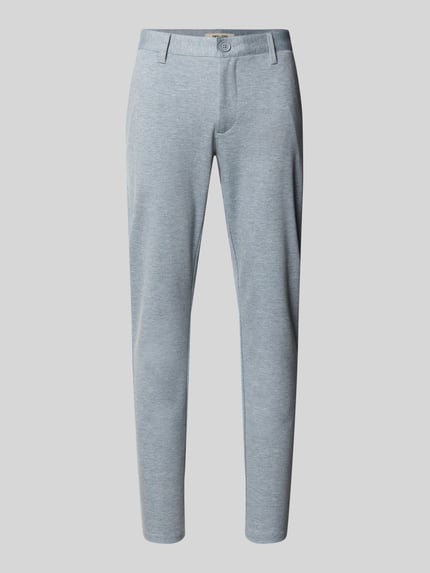 Produktfoto, Slim Fit Chino aus Viskose-Mix Modell 'MARK' van Only & Sons, effen mêlee look, pasvorm slim fit, labelapplicatie, riemlussen, knoop- en ritssluiting, achterzakken, zij-steekzakken, materiaal viscosemix