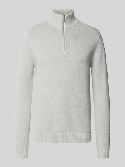 Selected Bluza z kołnierzem o kroju regular fit z czystej bawełny model ‘DANE’ Jasnoszary melanż 2