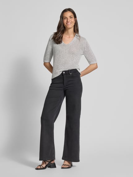 Luisa Cerano Strickshirt aus Leinen-Mix mit 1/2-Arm Silber Melange 1