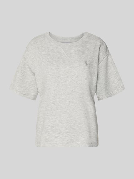 Produktfoto, Kurzärmeliges Sweatshirt mit Stickerei von REVIEW, lichtgrijs, katoenmix met viscose, relaxed fit, halve mouw, dames, geborduurd, ruglengte maat S 53 cm