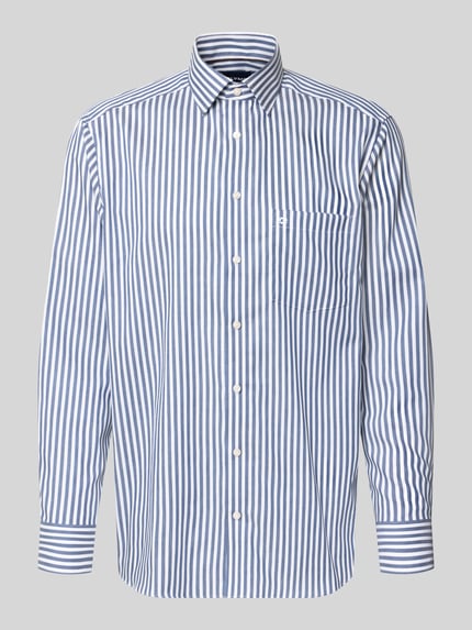 Produktfoto, Comfort Fit Businesshemd aus reiner bawełna von OLYMP Luxor, białe i niebieskie pionowe paski, tekstura gładka