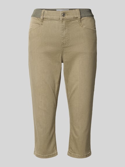 Produktfoto, Caprihose mit elastischem Bund Modell 'AnnaCapri Sporty' von Angels aus Baumwoll-Mix mit Stretch-Anteil, Slim-Fit, beige, sichtbare Textur und Nähte, Bundweite 39 cm, Innenbeinlänge 46 cm, Größe 36