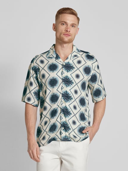 Jake*s Studio Men Regular Fit Freizeithemd mit Allover-Muster Sand 4