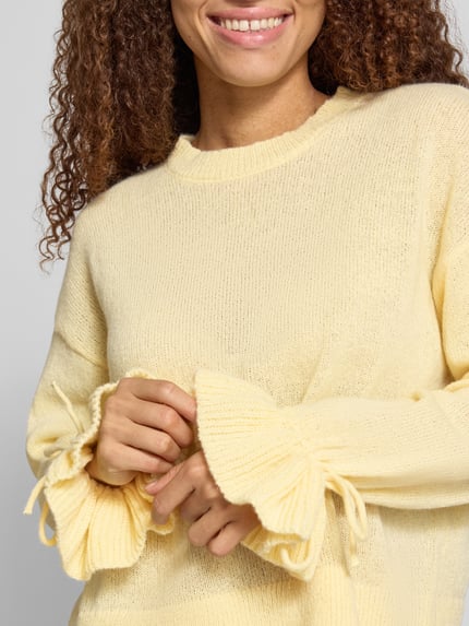 PIECES Pullover mit gerafften Ärmeln Hellgelb 3