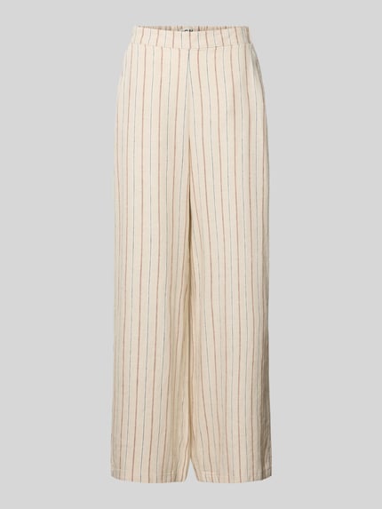 Produktfoto, Wide Leg Pants mit Eingrifftaschen Modell 'LINNO' van ICHI, mix van linnen en viscose, wide fit model, elastische band, steekzakken, bandwijdte maat 36: 34 cm, binnenbeenlengte maat 36: 72 cm, lichte stof met verticale strepen, rechte pijpen