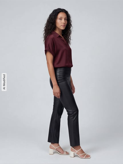 Raffaello Rossi Wide leg kunstleren broek van viscosemix model 'MACY' Zwart - 1