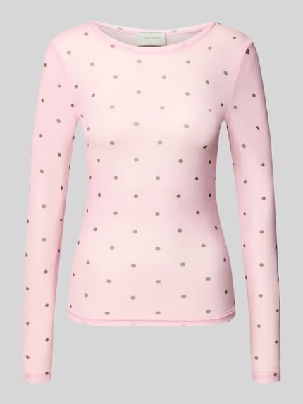 Produktfoto, Longsleeve im Allover-Look Modell 'Ella' von Neo Noir in zartem Rosa mit beigem Punktemuster, schmaler Schnitt, Stretch-Materialmix, Rundhalsausschnitt, Damen Longsleeve.