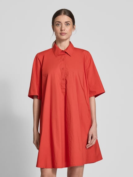 Jake*s Collection Overhemdjurk met knoopsluiting Roestrood - 4